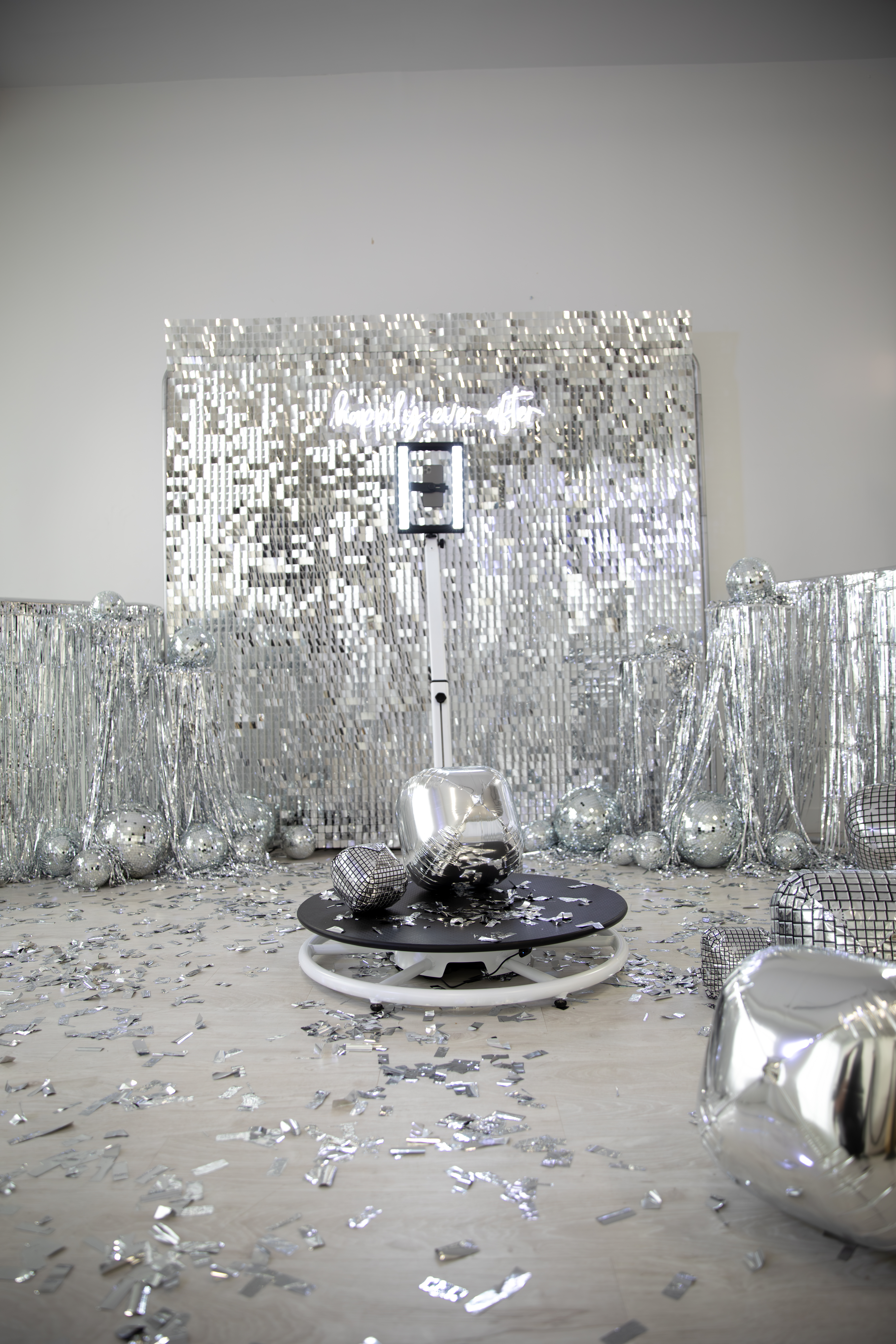 360 booth with disco decor setup